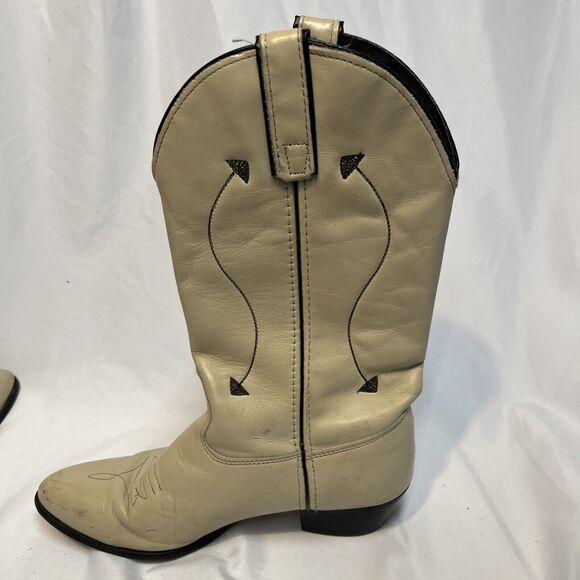 Capezio Cowboy Boots Leather Vintage 1970's Cream with Black Arrow Size 7.5 - Picture 8 of 14